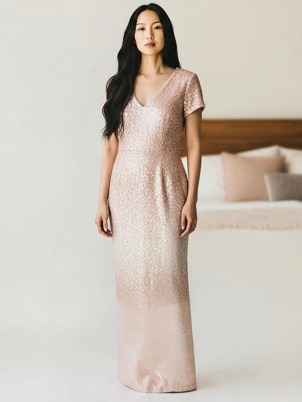 Adrianna Papell sequin maxi dress in Beige BeachSize 2